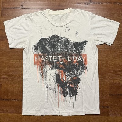Haste The Day Autographed Band T Shirt Mens S White Wolf Blood Metalcore Rare