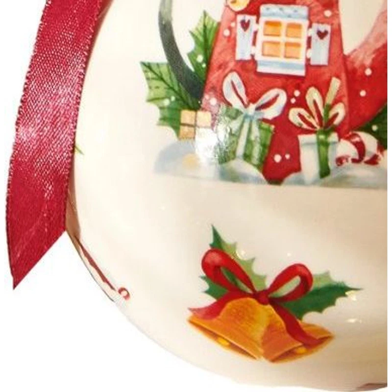 Palla di Natale Ceramica BRANDANI Teiera Decorazione Albero 10 cm Fiocco Raso, fotografia 5 di 9