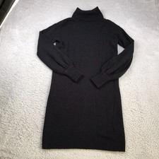 J Crew Sweater Dress Womens XS Black Merino Wool Alpaca Knit Turtleneck Cowl LS