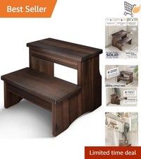 Wooden Two Step Stool Heavy Duty 450lbs Support for Kitchen Bathroom Bed