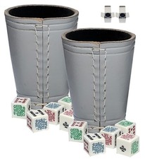 Genuine Leather Compact Dice Cups Grey Black 16mm White Poker Dice Clubs Ace