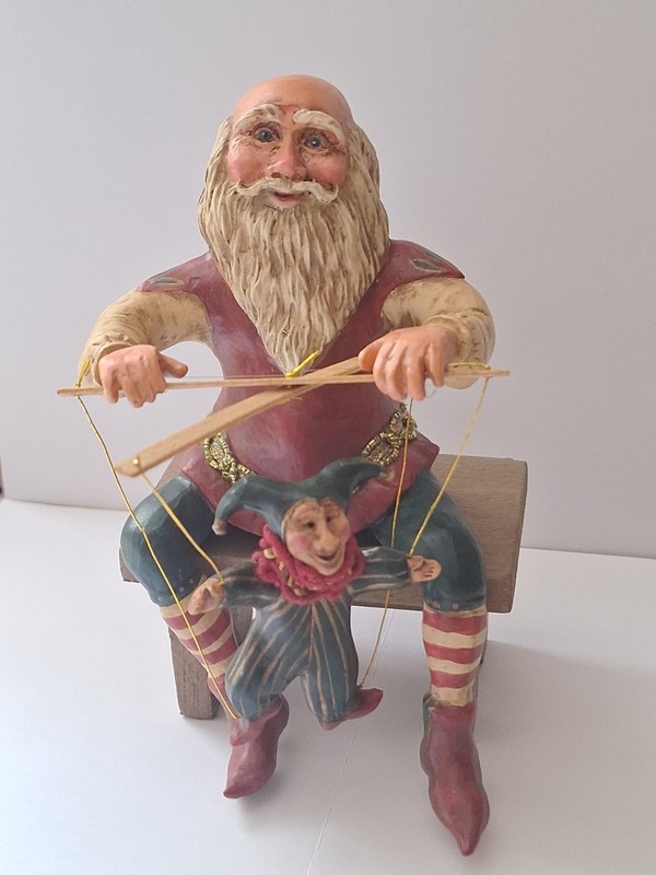 RARE Kurt Adler Old Time Santa Elf Sitting On Stool With Christmas Marionette
