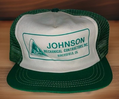 Vintage 1980s Johnson Mechanical Contractors Inc Bakersfield CA Snapback Green