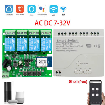 Tuya Relay Wifi Smart Switch Module 4CH 7-32/110-220V Smart Life APP Remote Cont