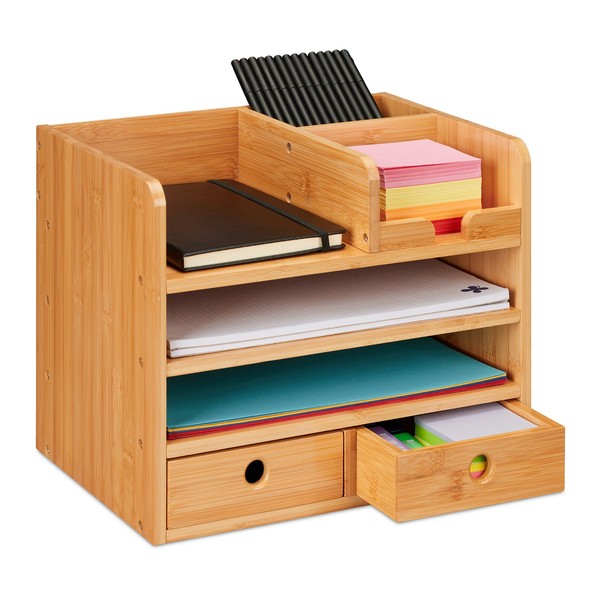 Schreibtisch Organizer BüRoorganisator Bambus Ablagesystem 2 Schubladen 5 FäCher-image