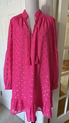 CROWN & IVY Size M Women's Hot Pink With Gold Metallic Polka Dot Dress