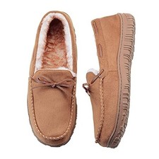 Mens Slippers Moccasins with Plush Lined Cozy House Bedroom 11 Classic Brown