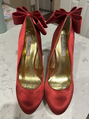 Ted Baker Red Satin ''Oaker'' Platform Pumps with Statement Bow - Size 8