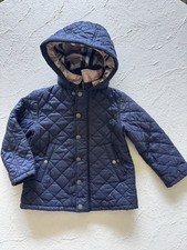 Burberry Children Quilted Jacket Navy Nova Check Hood Size 3Y Boys Girls