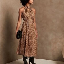 Banana Republic Cheetah Print Swing Midi Dress Size Small Sleeveless