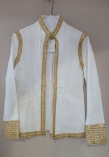 Boston Proper Women's White Blazer w Gold Sequence Detail And Pockets Size 6 NWT