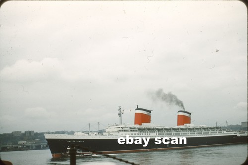 Original RBK Slide: SS United States Ocean Liner Portside View Smoke Action '50s