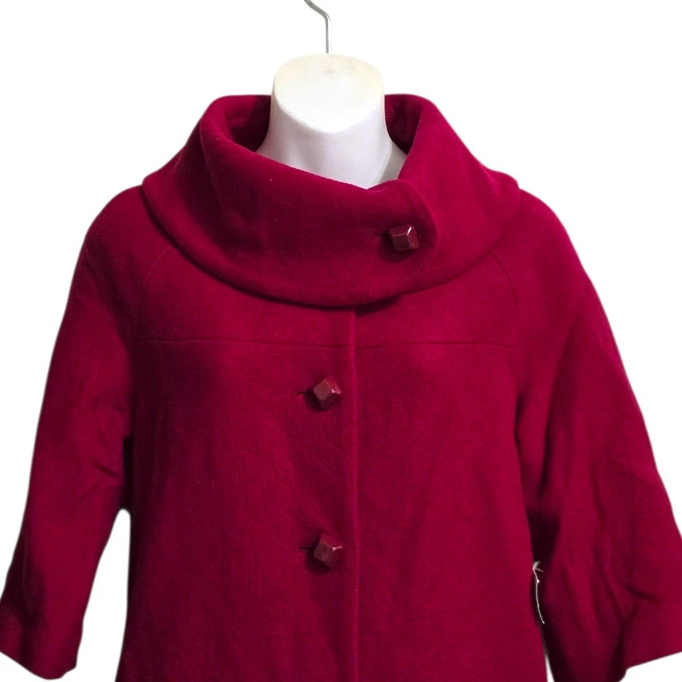 Abrigo largo de tul nuevo con etiquetas inspirado vintage mezcla de lana cuello envolvente en frambuesa talla S Foto 3 de 4