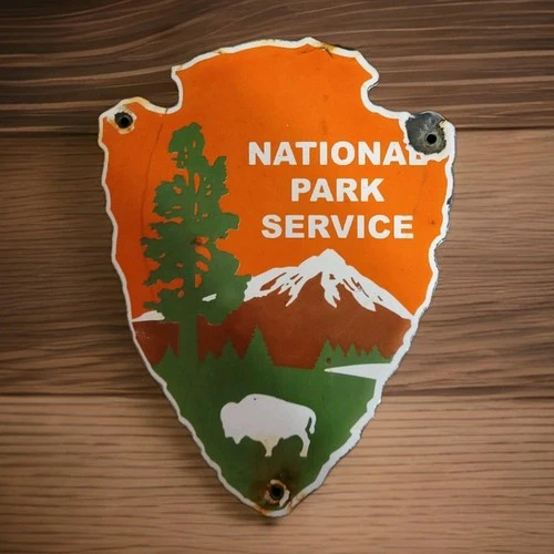 Vintage National Park Service Porcelain Sign Camping Hunting US Forestry Service