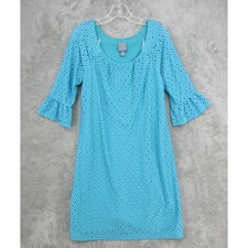 Rabbit Rabbit Rabbit Designs Dress Womens 12 Eyelet Lace Bell Sleeve Lined Blue