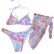 Shein 3 Pc. bikini set NWT women's multicolor swirl print size large