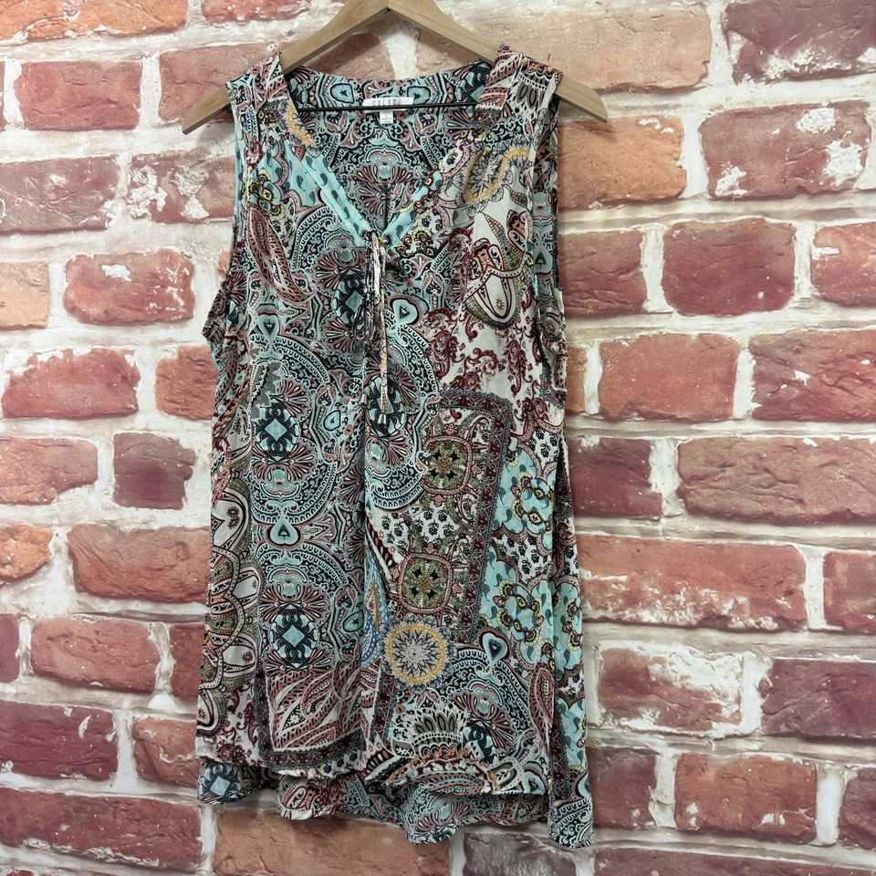 Camisa Top Spense Para Mujer Grande Multicolor Boho Floral Informal Popover Cuello Atado Foto 3 de 4