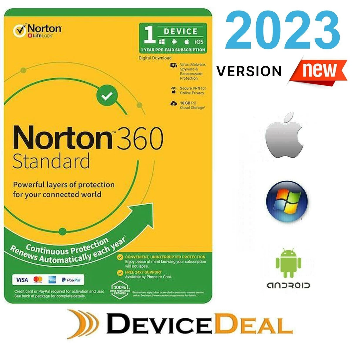 Norton 360 -1 Device -1 Year PC, MAC, Android, IOS - License Key.