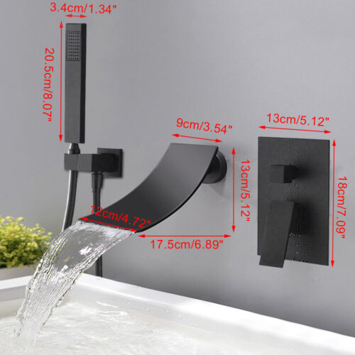 Badewannenarmatur Schwarz Wasserfall Duschset Brause Wasserhahn Mischbatterie - Picture 2 of 8
