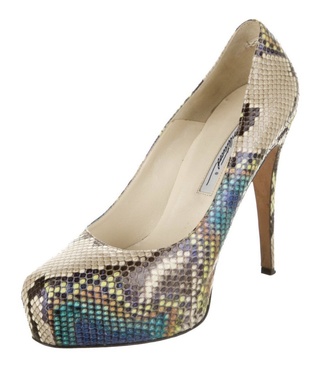 BRIAN ATWOOD MULTICOLOR PYTHON SNAKESKIN HEELS SZ… - image 2