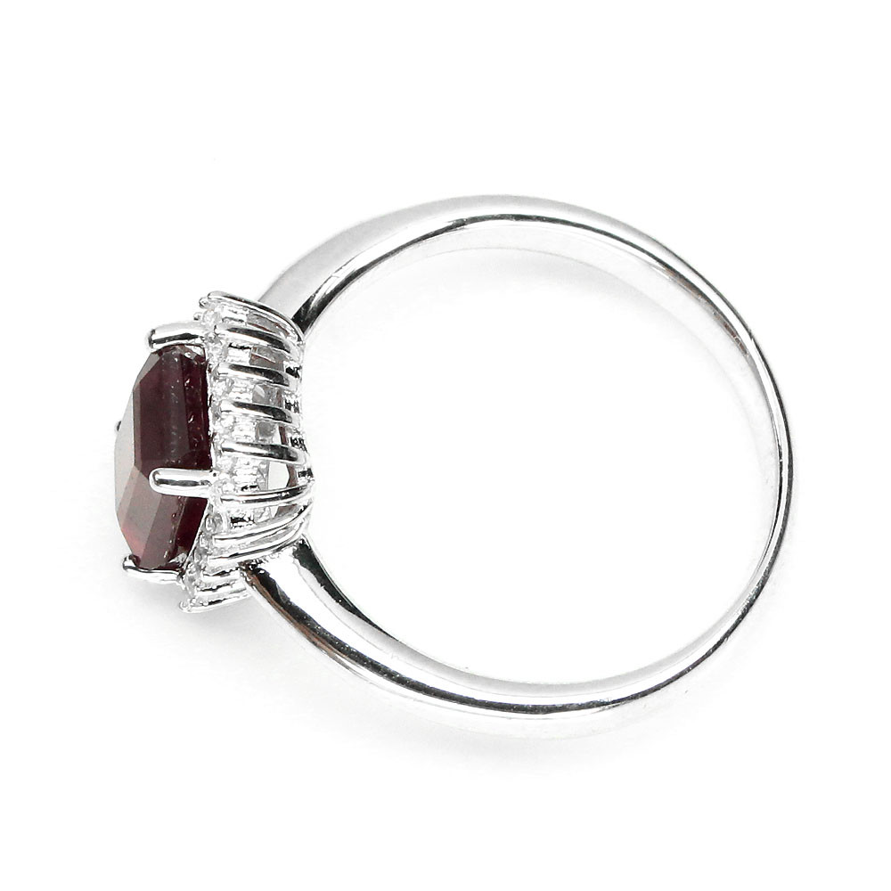 925 Sterling Silver Ring Octagon Ruby 8x6mm White Simulated