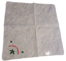 Vintage Souvenir of Canada White Sheer Embroidered Handkerchief Maple Leaf