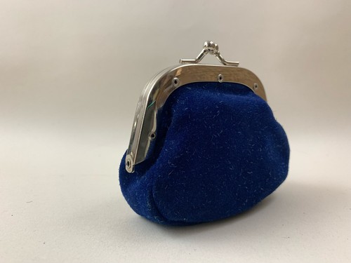 Vintage Inspired Royal Blue Suede Leather Coin Purse Kiss Clasp & Suede Interior - Picture 5 of 16