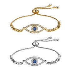 18K Gold Plated Evil Eye Amulet Adjustable ojo Eye of Protection Bracelet Women