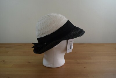 Nine West Packable Floral Cloche Sun Hat White Black  display picture 1