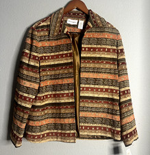 NWT Alfred Dunner Artsy Autumn Striped Brown Blazer Size 12 Lined Grannycore