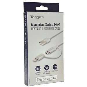 Targus Aluminium Series 2-in-1 Lightning &amp; Micro USB Cable 1.2m Length - Silver