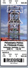 Pittsburgh Pirates vs Philadelphia Phillies 9/14/2016 Full Ticket Maikel Franco