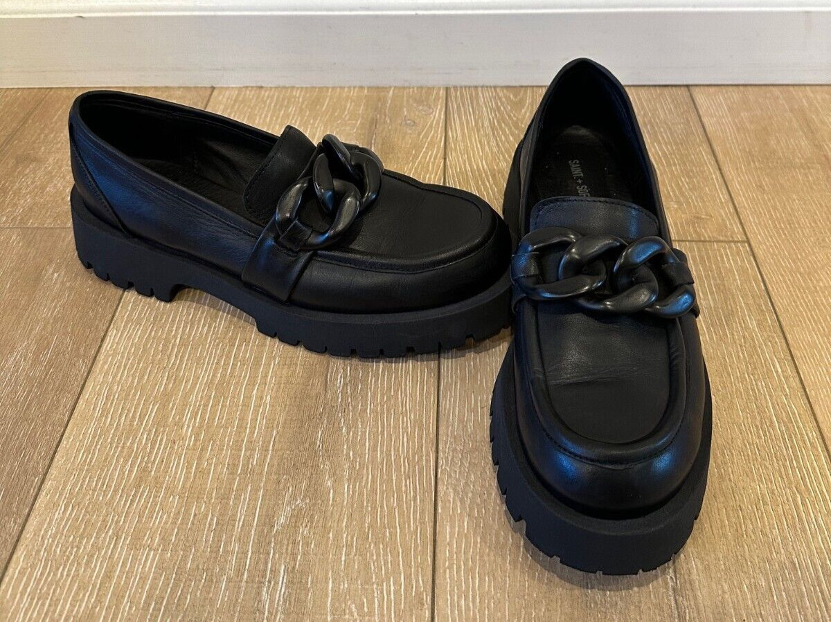 Saint + Sofia Leather Chain Loafers Platform Sz 1… - image 1