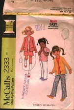 2333 Vintage McCalls SEWING Pattern Girls 1970s Jacket Top Skirt Pants 6 Step by