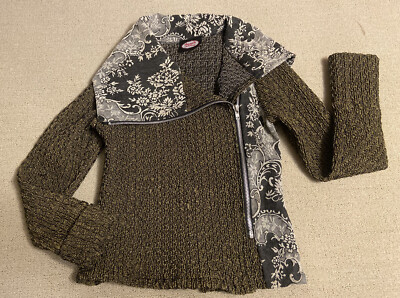 DUMB CLOTHING Woven Jacket Off Center Zip Up Women s Large? Green Jacquard