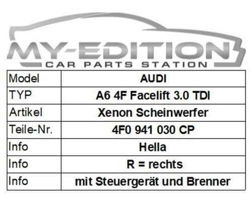 Audi A6 4F Facelift Bi Xenon LED Headlight Front Right R 4F0941030 CP/ FR - Picture 12 of 12