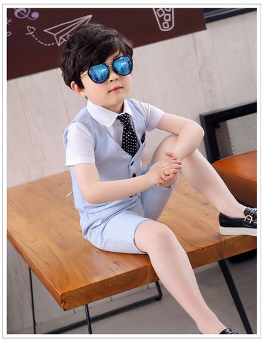 Baby Suits Kids Boys Formal Suit Weddings Vest+Shirt +Necktie +Shorts Party Sets - Picture 8 of 12