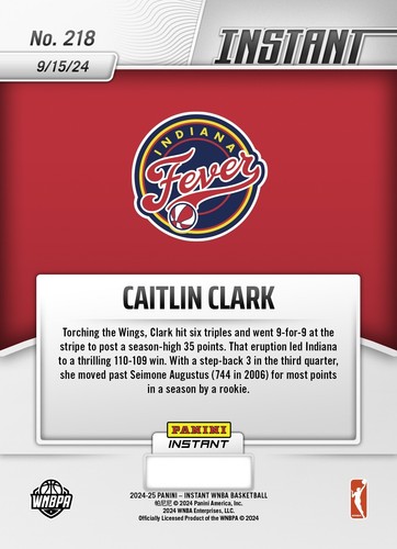 2024 Panini Instant WNBA 218 CAITLIN CLARK INDIANA FEVER ROOKIE IN HAND - Bild 2 von 2