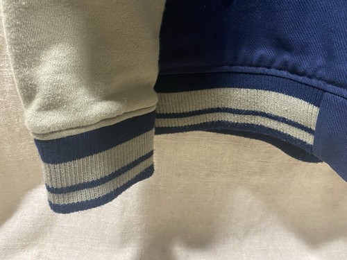 Volcom Jacket Men XL Blue Tan Bomber Style Varsity Letterman Snap Hoodie Skate - Picture 14 of 16