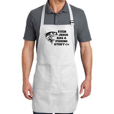Even Jesus Has A Fishing Story Fish Christian Fisherman Gift Apron Full-Length