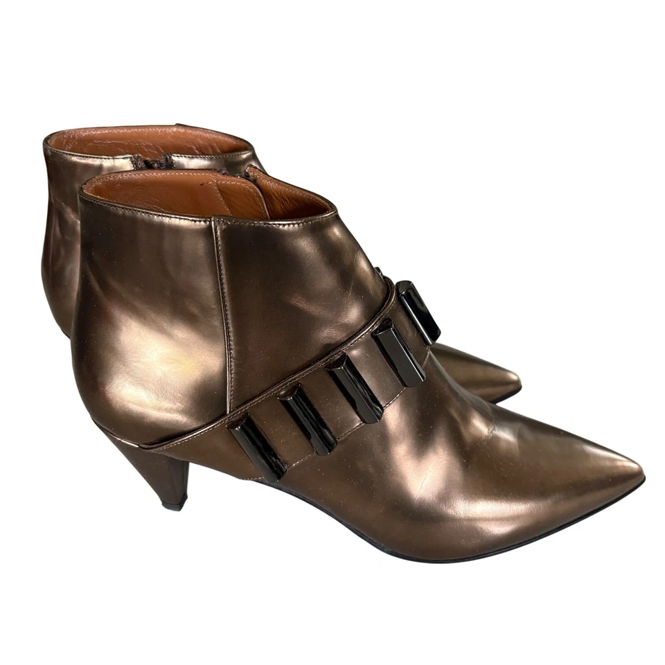 $495 Aquatalia Aubree Becerro Oro Rosa Cuero Botines Bronce Metálico 7M Usados en Excelente Condición Foto 3 de 4