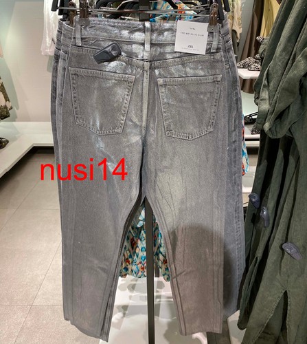 ZARA NEW MID-WAIST ZW METALLIC SLIM FIT JEANS SILVER 6045/255 6045/048 sale - Picture 3 of 13