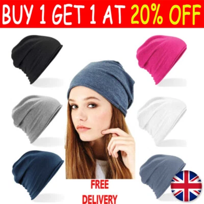 8 Colours Soft Jersey Beanie Hat Stretch Women Lady Caps Warm Pretty UK