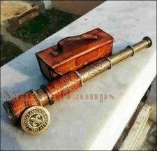 ANTIQUE BRASS TELESCOPE MARINE NAUTICAL LEATHER PIRATE SPYGLASS VINTAGE SCOPE