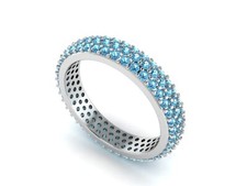 Three Row Natural Blue Topaz Broad Eternity Band 925 Sterling Silver Women Ring