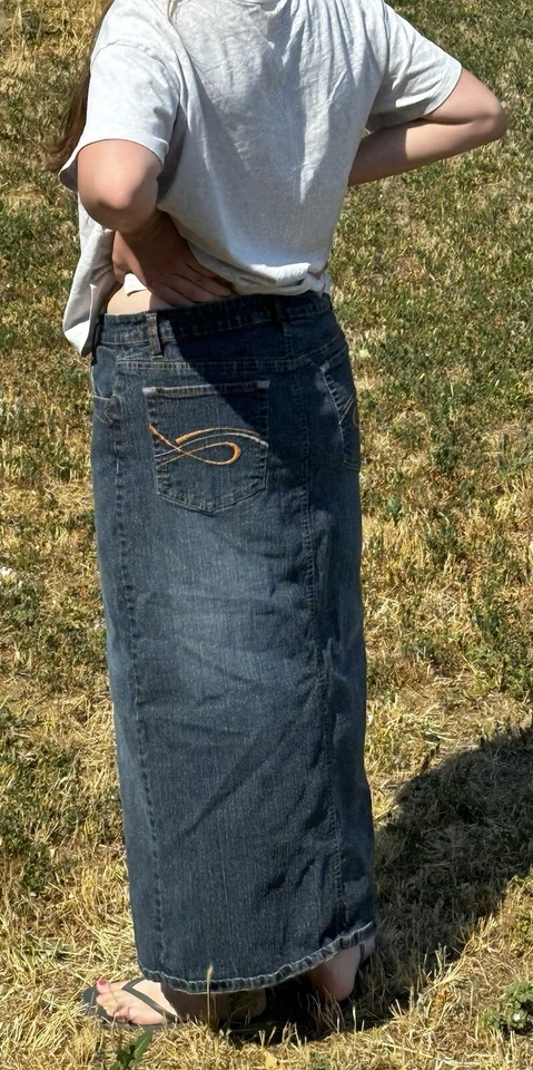 VTG Y2K NOBO No Boundaries Maxi Skirt Front Middle Slit Medium Wash 32" WAIST — 第 3/4 张图片