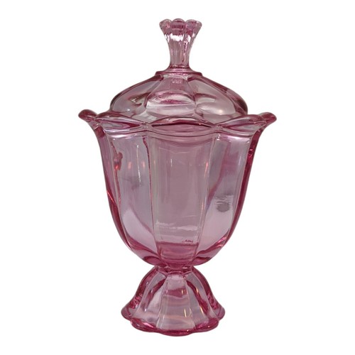 Pink Viking Glass RARE 1960s Vintage Thistle Epic Petal Foot Lidded