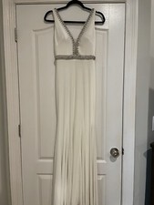 Blush Prom By Alexia White Homecoming Formal dress size 2 deep V train beaded