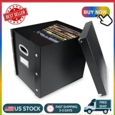 Vinyl Records Storage Box Bin Organizer w/13 Count Record Guides Black Adults US