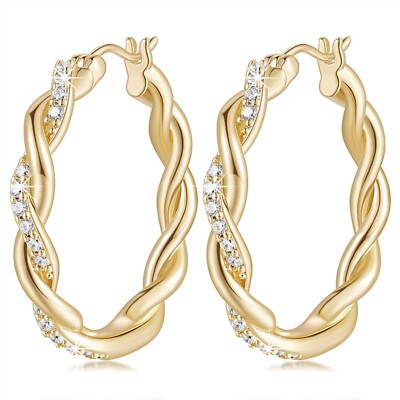 ENROSE Gold Hoop Earrings 14K Gold Earring for Women Twisted Large Hoop Earri...